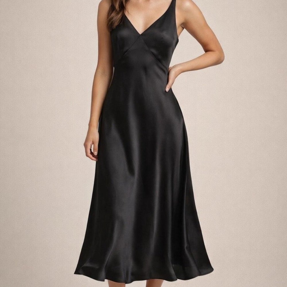 Black Satin V-Neck Slip Dress